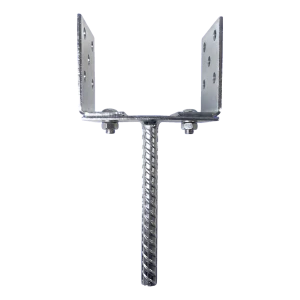 Kotevní patka nastavitelná k zabetonování (s tyčí) 0–125 mm – tyč 190 mm, plech 3 mm, stříbrný zinek