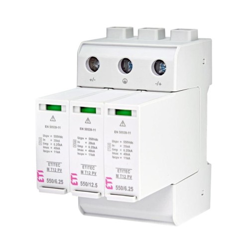 ETI Svodič přepětí PV DC typ 1+2 (B+C) 1100V 3P 20kA 3,8kV GPV-401-38