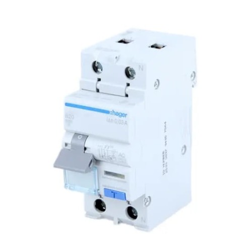 Hager Proudový chránič s nadproudovým modulem B 10A 1P+N 6kA 30mA typ AC GPV-401-157