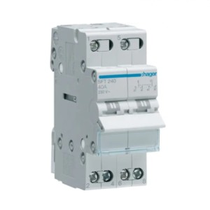 Hager Modulový instalační přepínač I-0-II (1-0-2) se společným bodem nahoře 2P 40A 230V AC