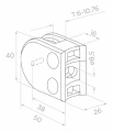 Držák skla 50x40x26 mm s pinem, sklo 6-10,76 mm, AISI 304, systém 42,4 mm, satén 000-265 (3)