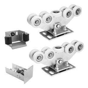 Sada vozíků pro posuvnou bránu: 2× vozík (9-kladkový, plast) + příslušenství