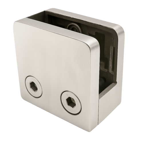 Držák skla 45x45x26 mm s konzolou pin sklo 6–10,76 mm AISI 304 plochý systém satén 000-268 (1)