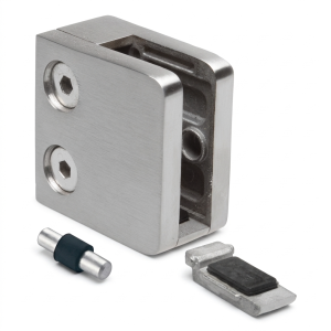 Držák skla 6-10,76 mm 45x45x26 mm konzola a pin AISI 304 systém plochý lesk