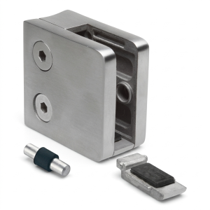 Držák skla 6-10,76 mm 45x45x26 mm konzola a pin AISI 304 systém 42,4 mm lesk