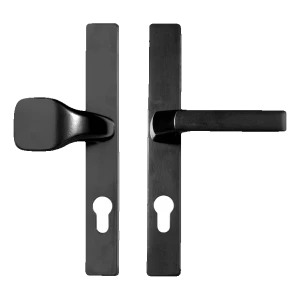 Dveřní štítek s klikou a knoflíkem 72 mm černý – ocelový, práškově lakovaný