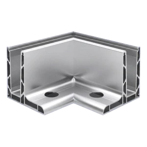 Kozza KE 105 – rohový L profil 90° pro celoskleněné zábradlí, vnější, podélné uchycení shora