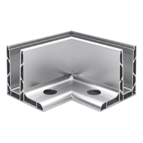 Kozza KE 105 – rohový L profil 90° pro celoskleněné zábradlí, vnější, podélné uchycení shora 000-866 (1)