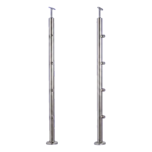 PSG průchodní zábradlový sloupek Ø42,4 mm z nerezové oceli AISI 304 – 4 držáky Ø12, montáž do podlahy